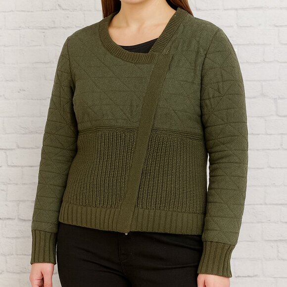 Banana Republic Heritage Wool Blend M Green Quilted Knit Zip-Up Jacket Sweater - Picture 1 of 11